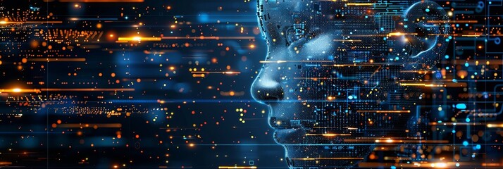 Canvas Print - A digital face composed of circuits and lights, symbolizing the advancements in artificial intelligence and modern technology.