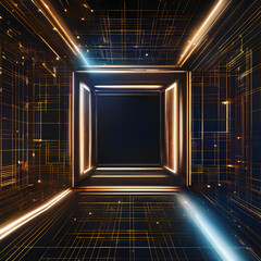 Canvas Print - Futuristic Geometric Tunnel with Illuminated Grids