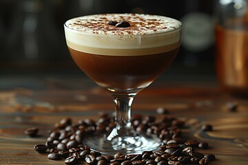 Wall Mural - A glass of coffee with a brown foam on top