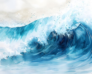 Abstract watercolor big wave for textures, fresh, cheerful and relaxing summer concept, positive and healthy tones to background or wallpaper.