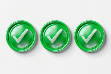 Poster - Three green checkmark buttons are arranged in a row on a white background. Generative AI