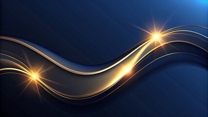 Wall Mural - Abstract Blue and Gold Wave Background with Shining Stars