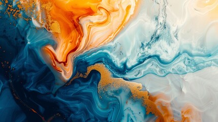 Poster - A stunning piece of abstract art featuring swirling patterns and vibrant hues of orange and blue, ideal for contemporary decor and design inspiration.