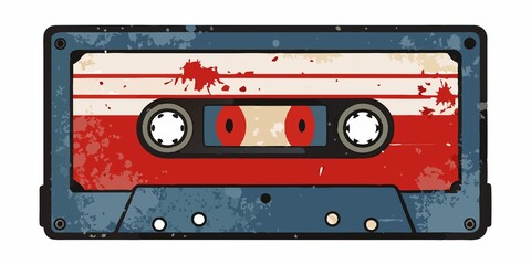 Sticker - Distressed cassette tape on white background, as if collecting nostalgic music, vintage, retro, distressed, music