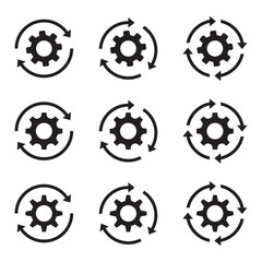 Poster - Gear set. Sync process. Black gear wheel icons. Gear set simple glyph web symbol. Setting gears icon. Cogwheel black vector icon. Set of business process icon.