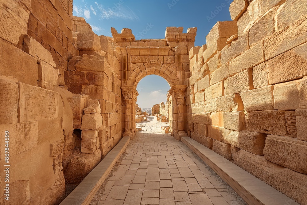 The image showcases historical stone ruins with prominent arches under ...