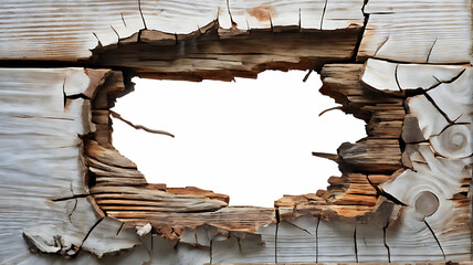  Hole breaking through wooden wall, cut out 