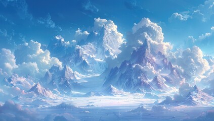 Wall Mural - Snowy Mountain Range Under a Blue Sky