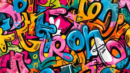 Wall Mural - Colorful Abstract Urban Style Hiphop Graffiti Street Art, vibrant Graffiti doodle artistic pop art illustration Background