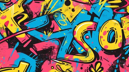 Wall Mural - Colorful Abstract Urban Style Hiphop Graffiti Street Art, vibrant Graffiti doodle artistic pop art illustration Background