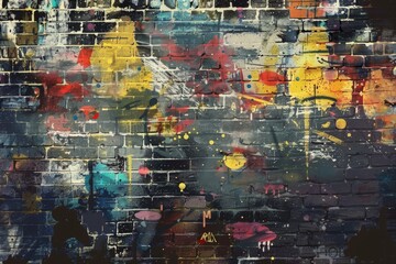 Wall Mural - Colorful Abstract Urban Style Hiphop Graffiti Street Art, vibrant graffiti brick wall artistic pop art illustration Background