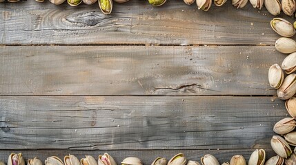 Wall Mural - Pistachios arranged on a wooden surface from above