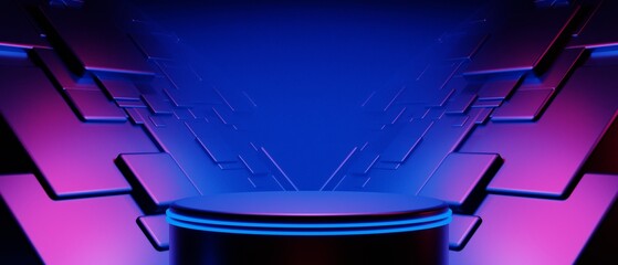Wall Mural - 3d illustration rendering of gamer technology futuristic cyberpunk sci-fi display podium, gaming sci