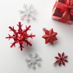Wall Mural - set of Christmas ornaments and gift boxes isolated on a white background