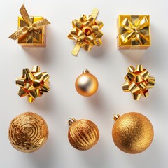 Wall Mural - set of Christmas ornaments and gift boxes isolated on a white background