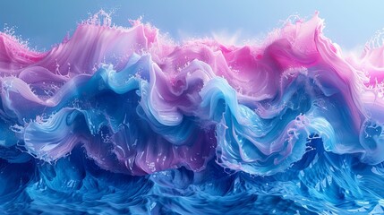 Wall Mural - Abstract vibrant waves of pink and blue hues, fluid painting. Artistic design concept