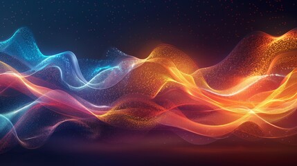 Wall Mural - Abstract Orange, Purple, and Blue Wavy Digital Landscape