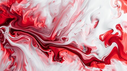 Sticker - An abstract piece featuring red and white fluid art with swirling patterns, evoking a sense of dynamic movement and striking contrast.