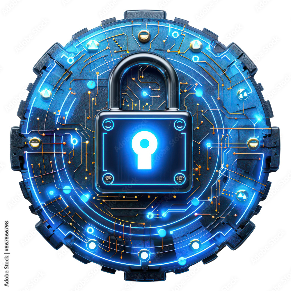 Futuristic digital lock and cybersecurity concept featuring a high-tech ...