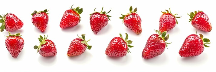 Aufkleber - A row of fresh, red strawberries arranged on a white background. Generative AI