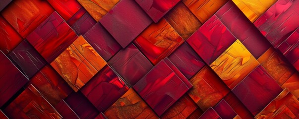 Wall Mural - Abstract 3d geometric background with red and orange overlapping squares, modern art concept