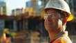 © Summit Art Creations - Construction worker in orange vest and helmet at an urban construction site. Photography of civil engineer standing and looking at site. Industry and architecture concept for design and print. AIG53F.
