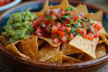 Wall Mural - Delicious Nachos with Fresh Salsa and Guacamole