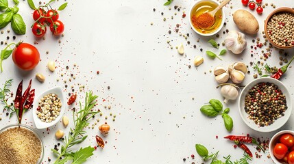 Food ingredients background. food ingredients on One background isolated, Top view, copy space Generative ai