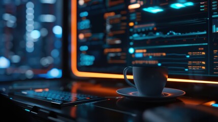 Savor the cyber delights of cafe culture, where technology and flavors entwine, providing room for your message to enchant with copy space