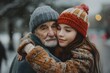 © Valentin - Heartwarming Winter Embrace Between Grandfather and Granddaughter