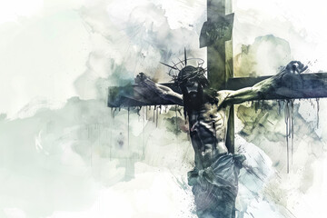 Jesus takes up his Cross. Draw illustration. Generative AI