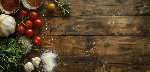 Wall Mural - Food ingredients background. food ingredients on wooden background, Top view, copy space. Generative ai