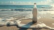 © TheWaterMeloonProjec - Plastic milk bottle and waves on beach Environmental pollution concept