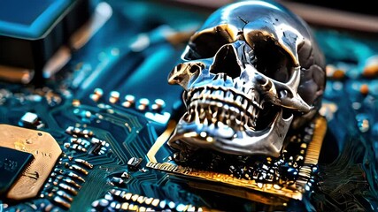 Poster - A skull is on top of a computer chip