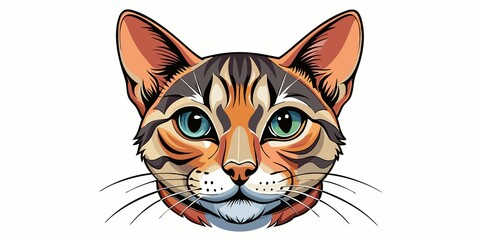 Wall Mural - collection, The intricate features of cat's face shine through in this hand-drawn portrait, set against clean and shiny white background, treasure for any cat lover's collection.