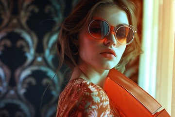 Wall Mural - Fashion Model Portrait with Sunglasses and Long Hair