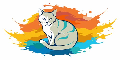Wall Mural - isolated, colorful, white, watercolor, Whiskers of cat curled up on fresh watercolor background, isolated on pure white background, surrounded by splashes of colorful water.