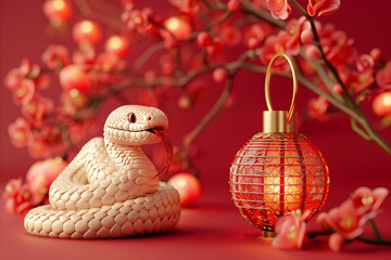 Sticker - A chinese new year snake and traditional lanterns. Chinese new year background