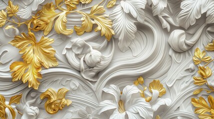 Wall Mural - Gold and white Baroque and Rococo jungle with intricate details