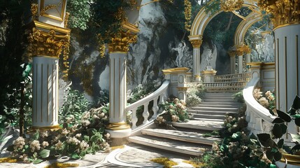 Gold and white Rococo themed botanical garden