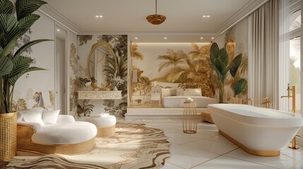 Wall Mural - Gold and white themed jungle with Baroque inspiration