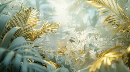 Wall Mural - Rococo inspired jungle with gold and white foliage
