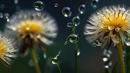 Wall Mural - Close-up Dandelions with Water Droplets