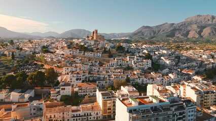 Wall Mural - Aerial view of Altea town and Nostra Senyora del Consol church at sunset, Spain