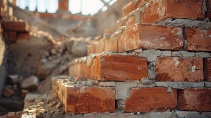 Red bricks and cement in a structure