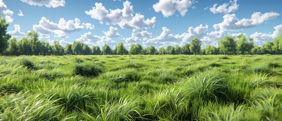 Wall Mural - beautiful banner with grass in the foreground on a natural blurred background