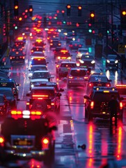 City traffic at night in the rain. AI.