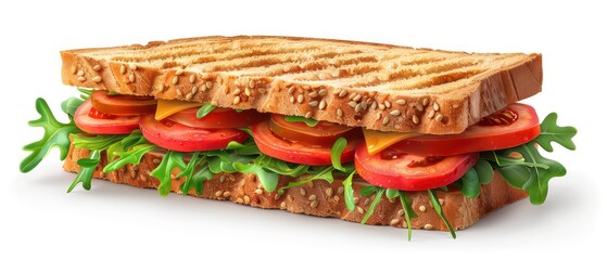 Wall Mural - delicious toasted healthy sandwich with salad, on a white background