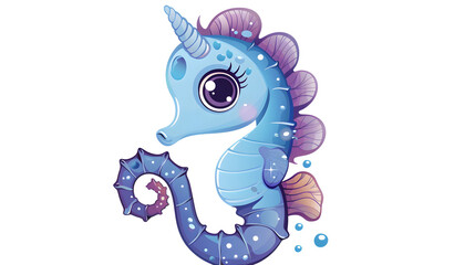 Wall Mural - cute seahorse with big eyes clipart kids illustration for sticker and tshirt design with transparent background
