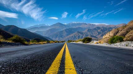 Wall Mural - Mountain landscape and asphalt highway under a clear blue sky